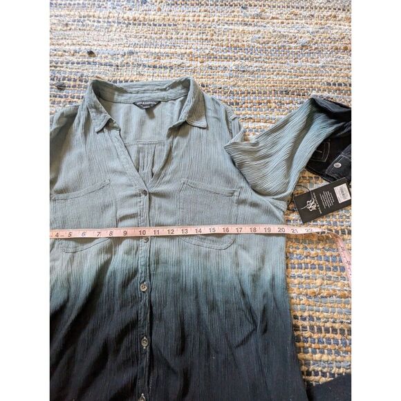 NWT Rock & Republic Ombré Button Up Shirt Blue L Dip Dye L/S Crinkle Sh - Picture 6 of 9